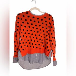 Crown & Ivy Orange Navy Polka Dot Layered Sweater Top Size M